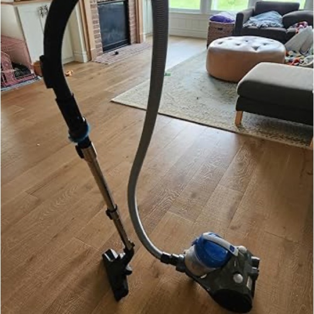 Canister Vacuum Cleaner with Blue and Black Accents